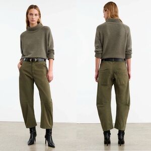 Nili Lotan Emerson Pant in Loden Green Sz 8 Barrel Bow Leg